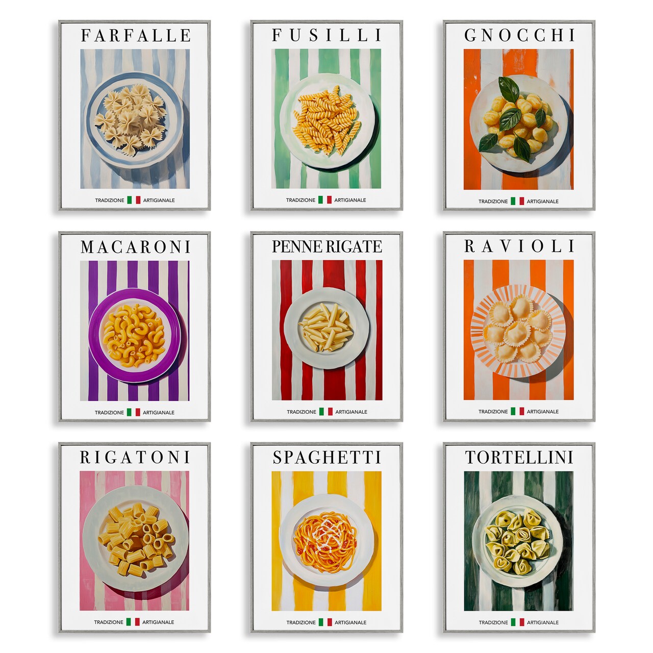 Stupell Industries Traditional Pasta Plates Cuisine 9pc Framed Giclee Set Design by Andreas Magnusson
